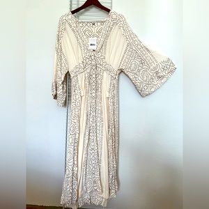 Free People size 12 Boho maxi dress. Off-white and brown